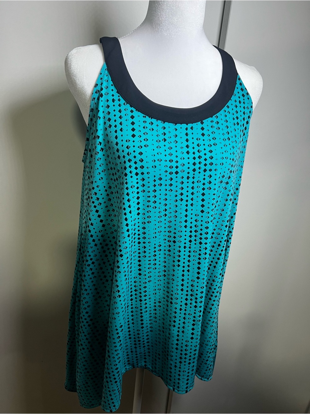 Worthington Teal Patterned Tank Swim Coverup with Navy Trim